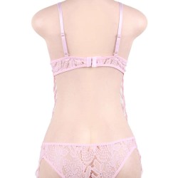Pink Eyelash Lace Super Thin Cup Sexy Bra Set
