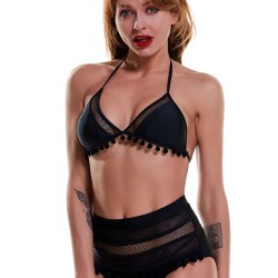 Lovely Girl Style Black Fringe Bikini