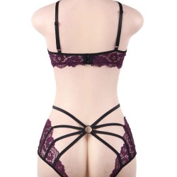 Plus Size Fashion Sexy Lace Stitching Cross Straps Sexy Bra Set
