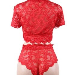 Naughty Sexy Girls High Waist Red Full Lace Bra Panty Underwear