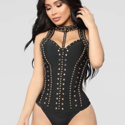 Rivet Black Slimming Turtleneck Sleeveless Bodysuit 
