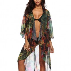 Floral Printed Sexy Sheer Chiffon Cardigan Beach Cover Up