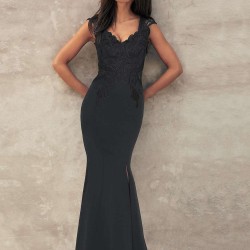 Black Lace Embroidery Stitching Sleeveless Evening Dress