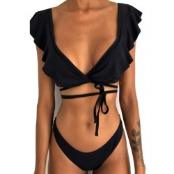 Big Ruffle Color Printed Women Sexy Bikini Swimwear