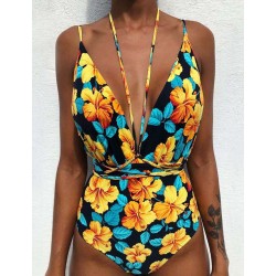 Deep V Tie Up Bathing Suit Monokini Multiple Wearing Way One Piece Swimsuit